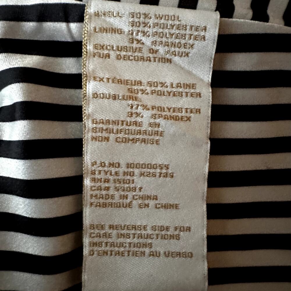 Kate Spade Double Breasted Jeweled Button Wool Coat Mid Length Faux Fur Black XS - Picture 4 of 6